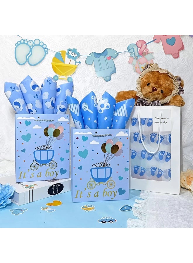 حقيبة هدايا ترحيبية بالمولود الجديد، إنه ولد، تغليف هدايا أزرق لحفلة الكشف عن جنس المولود، حجم كبير للأمير، للوالدين المنتظرين - Image 2